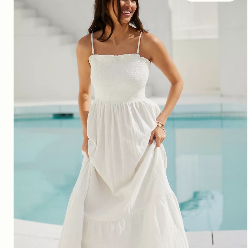 NWT✨Anthropologie White Smocked Maxi Dress✨